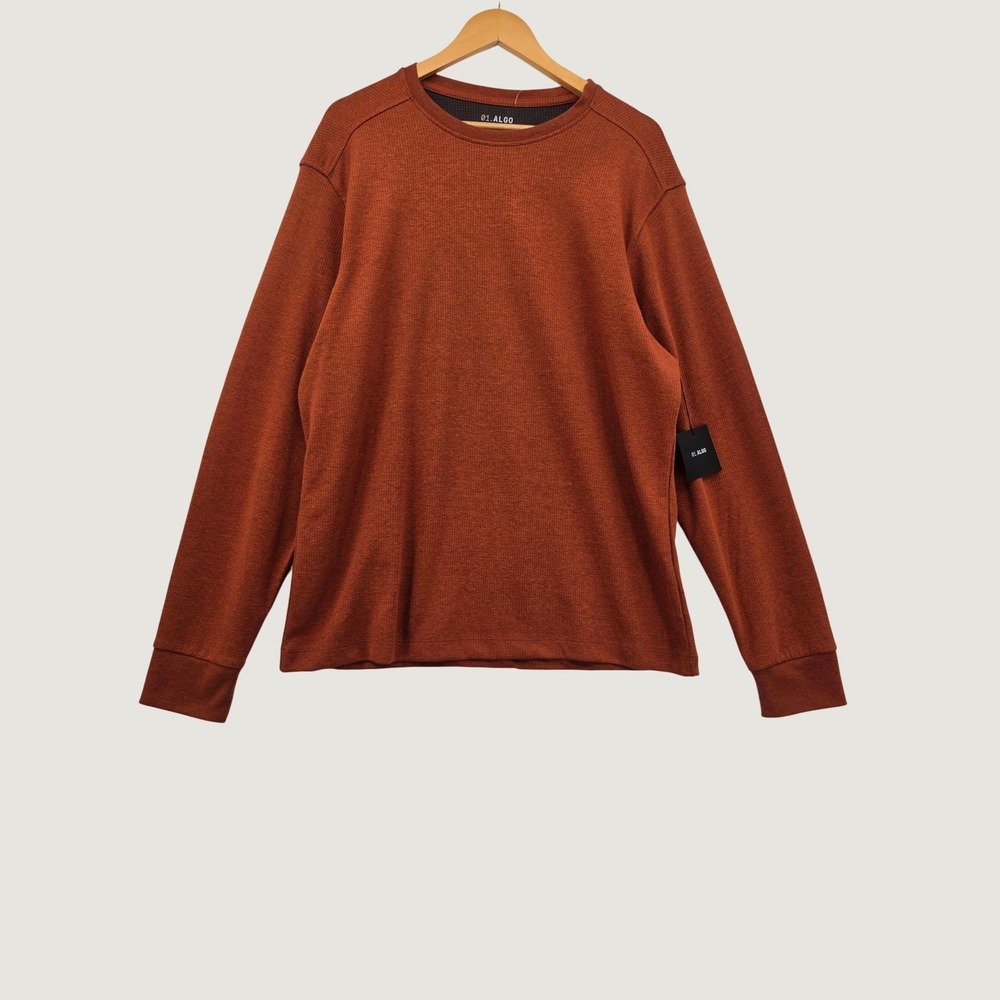 01.ALGO Performance Shirt Mens XL Rust Orange Waffle Knit Quick Dry Long Sleeve